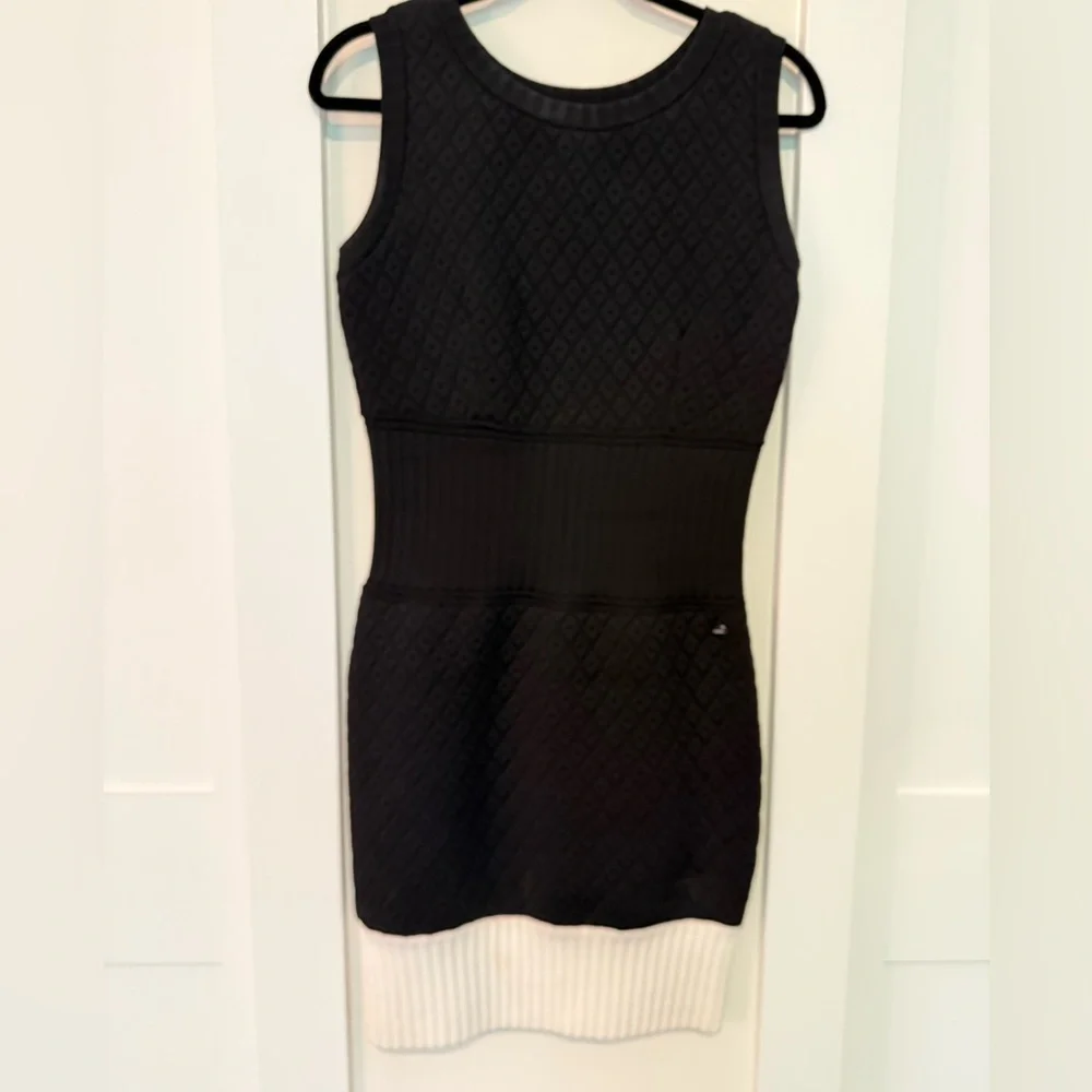 CHANEL Stretch Quilted Mini Black Dress White Bottom Sz 42 LBD‎